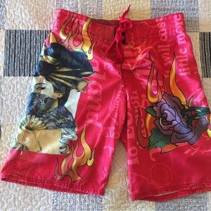 Tattoo Tattoo by Free Spirit Men’s Swim Trunks Board Shorts Geisha Skull Size M